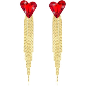 image:imageAustrian Crystal Heart Dangle Earrings Gold Tassel Earrings for Women 14K Gold Plated Hypoallergenic Trendy Jewelry GiftRed