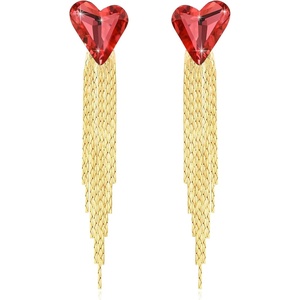 image:imageAustrian Crystal Heart Dangle Earrings Gold Tassel Earrings for Women 14K Gold Plated Hypoallergenic Trendy Jewelry GiftRose Pink