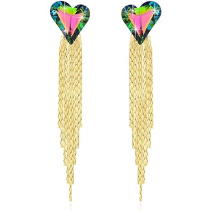 image:imageAustrian Crystal Heart Dangle Earrings Gold Tassel Earrings for Women 14K Gold Plated Hypoallergenic Trendy Jewelry GiftVitrail Medium