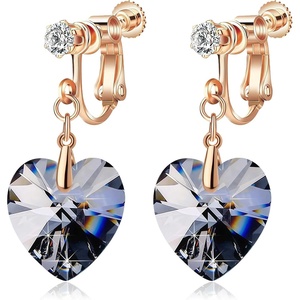 image:imageAustrian Crystal Heart Drop Clip On Dangle Earrings for Women Non Pierced 14K Rose Gold Plated Hypoallergenic JewelryBlack
