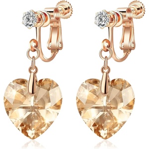 image:imageAustrian Crystal Heart Drop Clip On Dangle Earrings for Women Non Pierced 14K Rose Gold Plated Hypoallergenic JewelryLight Topaz