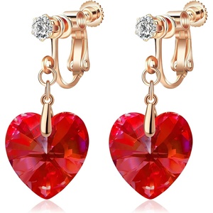 image:imageAustrian Crystal Heart Drop Clip On Dangle Earrings for Women Non Pierced 14K Rose Gold Plated Hypoallergenic JewelryRed