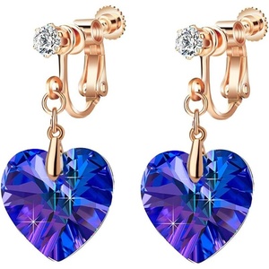 image:imageAustrian Crystal Heart Drop Clip On Dangle Earrings for Women Non Pierced 14K Rose Gold Plated Hypoallergenic JewelryViolet