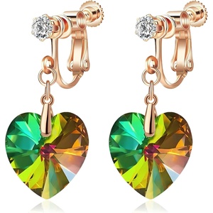 image:imageAustrian Crystal Heart Drop Clip On Dangle Earrings for Women Non Pierced 14K Rose Gold Plated Hypoallergenic JewelryVitrail Medium