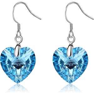 image:imageAustrian Crystal Heart Drop Dangle Earrings for Women 925 Sterling Silver Hook Hypoallergenic EarringAquamarine