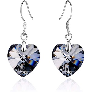 image:imageAustrian Crystal Heart Drop Dangle Earrings for Women 925 Sterling Silver Hook Hypoallergenic EarringGreyBlack