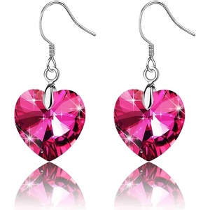 image:imageAustrian Crystal Heart Drop Dangle Earrings for Women 925 Sterling Silver Hook Hypoallergenic EarringRose Pink