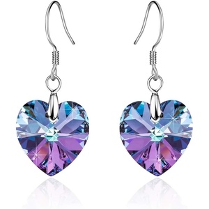 image:imageAustrian Crystal Heart Drop Dangle Earrings for Women 925 Sterling Silver Hook Hypoallergenic EarringVitrail Light