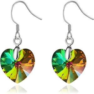 image:imageAustrian Crystal Heart Drop Dangle Earrings for Women 925 Sterling Silver Hook Hypoallergenic EarringVitrail Medium