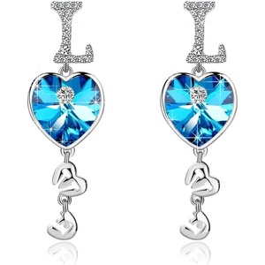 image:imageAustrian Crystal Heart Drop Dangle Earrings for Women Fashion 14K Gold Plated Hypoallergenic JewelryBermuda Blue