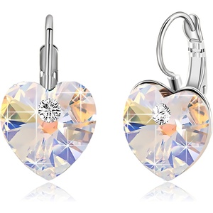 image:imageAustrian Crystal Heart Drop Leverback Earrings for Women 14K Rose Gold Plated Hypoallergenic JewelryAurora BorealisSilvertone