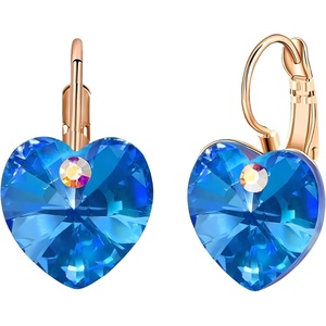 image:imageAustrian Crystal Heart Drop Leverback Earrings for Women 14K Rose Gold Plated Hypoallergenic JewelryBermuda Blue