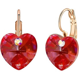 image:imageAustrian Crystal Heart Drop Leverback Earrings for Women 14K Rose Gold Plated Hypoallergenic JewelryRed