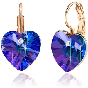 image:imageAustrian Crystal Heart Drop Leverback Earrings for Women 14K Rose Gold Plated Hypoallergenic JewelryViolet