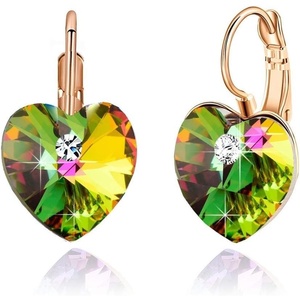 image:imageAustrian Crystal Heart Drop Leverback Earrings for Women 14K Rose Gold Plated Hypoallergenic JewelryVitrail Medium