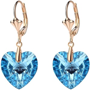 image:imageAustrian Crystal Heart Drop Leverback Earrings for Women Fashion Dangle Earring 14K Rose Gold Plated Hypoallergenic JewelryAquamarine