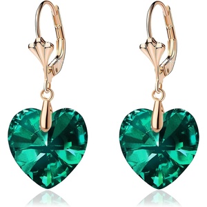 image:imageAustrian Crystal Heart Drop Leverback Earrings for Women Fashion Dangle Earring 14K Rose Gold Plated Hypoallergenic JewelryEmerald