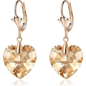 image:imageAustrian Crystal Heart Drop Leverback Earrings for Women Fashion Dangle Earring 14K Rose Gold Plated Hypoallergenic JewelryLight Topaz