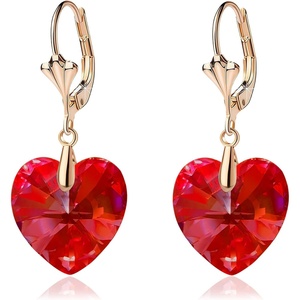 image:imageAustrian Crystal Heart Drop Leverback Earrings for Women Fashion Dangle Earring 14K Rose Gold Plated Hypoallergenic JewelryRed