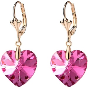 image:imageAustrian Crystal Heart Drop Leverback Earrings for Women Fashion Dangle Earring 14K Rose Gold Plated Hypoallergenic JewelryRose Pink