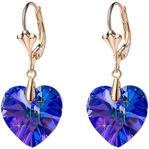 image:imageAustrian Crystal Heart Drop Leverback Earrings for Women Fashion Dangle Earring 14K Rose Gold Plated Hypoallergenic JewelryViolet