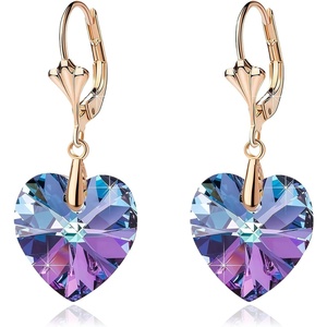 image:imageAustrian Crystal Heart Drop Leverback Earrings for Women Fashion Dangle Earring 14K Rose Gold Plated Hypoallergenic JewelryVitrail Light