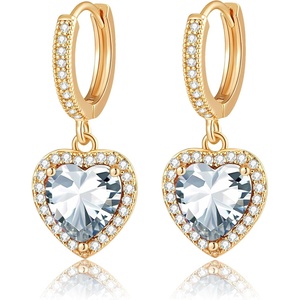 image:imageAustrian Crystal Heart Halo Drop Dangle Earrings for Women 14K Gold Plated Hypoallergenic Huggie Earring Jewelry GiftsClear White