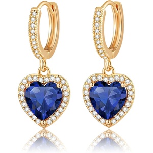 image:imageAustrian Crystal Heart Halo Drop Dangle Earrings for Women 14K Gold Plated Hypoallergenic Huggie Earring Jewelry GiftsDark Blue