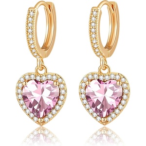 image:imageAustrian Crystal Heart Halo Drop Dangle Earrings for Women 14K Gold Plated Hypoallergenic Huggie Earring Jewelry GiftsPink