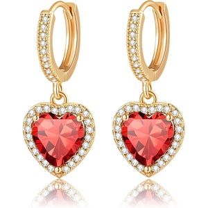 image:imageAustrian Crystal Heart Halo Drop Dangle Earrings for Women 14K Gold Plated Hypoallergenic Huggie Earring Jewelry GiftsRed