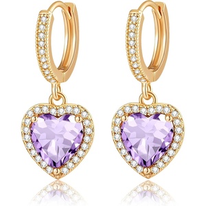image:imageAustrian Crystal Heart Halo Drop Dangle Earrings for Women 14K Gold Plated Hypoallergenic Huggie Earring Jewelry GiftsTanzanite