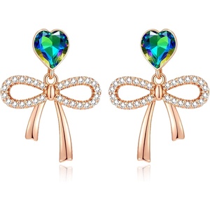 image:imageAustrian Crystal Heart Ribbon Bow Dangle Drop Earrings for Women 14K Gold Plated Hypoallergenic JewelryVitrail Medium