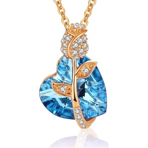 image:imageAustrian Crystal Heart Rose Flower Pendant Necklaces for Women Fashion 14K Gold Plated Dainty Necklace Hypoallergenic JewelryAquamarine