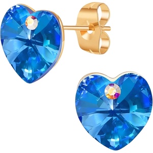 image:imageAustrian Crystal Heart Stud Earrings for Women 925 Sterling Silver Hypoallergenic Fashion JewelryBermuda Blue
