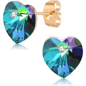image:imageAustrian Crystal Heart Stud Earrings for Women 925 Sterling Silver Hypoallergenic Fashion JewelryRainbow