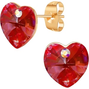 image:imageAustrian Crystal Heart Stud Earrings for Women 925 Sterling Silver Hypoallergenic Fashion JewelryRed