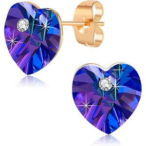 image:imageAustrian Crystal Heart Stud Earrings for Women 925 Sterling Silver Hypoallergenic Fashion JewelryVioletBlue