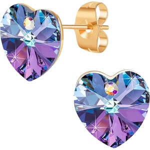 image:imageAustrian Crystal Heart Stud Earrings for Women 925 Sterling Silver Hypoallergenic Fashion JewelryVitrail Light