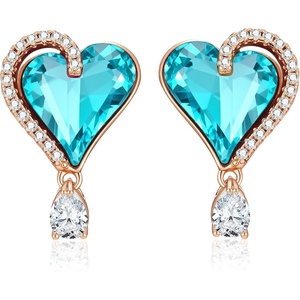 image:imageAustrian Crystal Heart Stud Earrings for Women Trendy Halo Drop Earrings 14K Gold Plated Hypoallergenic JewelryAquamarine