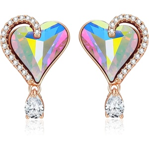 image:imageAustrian Crystal Heart Stud Earrings for Women Trendy Halo Drop Earrings 14K Gold Plated Hypoallergenic JewelryAurora Borealis