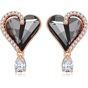 image:imageAustrian Crystal Heart Stud Earrings for Women Trendy Halo Drop Earrings 14K Gold Plated Hypoallergenic JewelryBlack