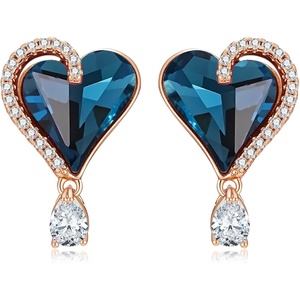 image:imageAustrian Crystal Heart Stud Earrings for Women Trendy Halo Drop Earrings 14K Gold Plated Hypoallergenic JewelryDark Blue