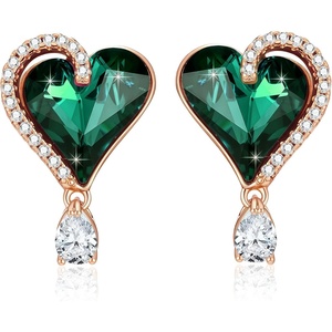image:imageAustrian Crystal Heart Stud Earrings for Women Trendy Halo Drop Earrings 14K Gold Plated Hypoallergenic JewelryEmerald Green