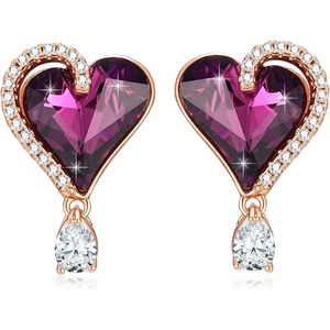 image:imageAustrian Crystal Heart Stud Earrings for Women Trendy Halo Drop Earrings 14K Gold Plated Hypoallergenic JewelryPurple