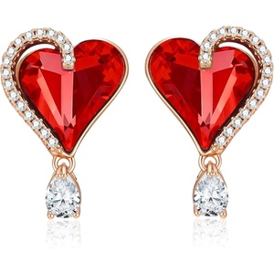 image:imageAustrian Crystal Heart Stud Earrings for Women Trendy Halo Drop Earrings 14K Gold Plated Hypoallergenic JewelryRed