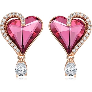 image:imageAustrian Crystal Heart Stud Earrings for Women Trendy Halo Drop Earrings 14K Gold Plated Hypoallergenic JewelryRose Pink
