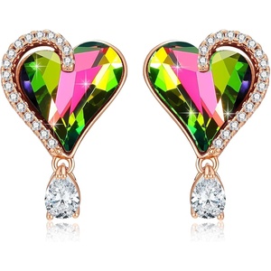 image:imageAustrian Crystal Heart Stud Earrings for Women Trendy Halo Drop Earrings 14K Gold Plated Hypoallergenic JewelryVitrail Medium