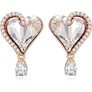 image:imageAustrian Crystal Heart Stud Earrings for Women Trendy Halo Drop Earrings 14K Gold Plated Hypoallergenic JewelryWhite Clear