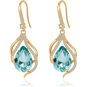image:imageAustrian Crystal Hollow Teardrop Halo Drop Twisted Dangle Earrings for Women 14K Rose Gold Plated Hypoallergenic JewelryAquamarine