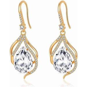 image:imageAustrian Crystal Hollow Teardrop Halo Drop Twisted Dangle Earrings for Women 14K Rose Gold Plated Hypoallergenic JewelryClear White